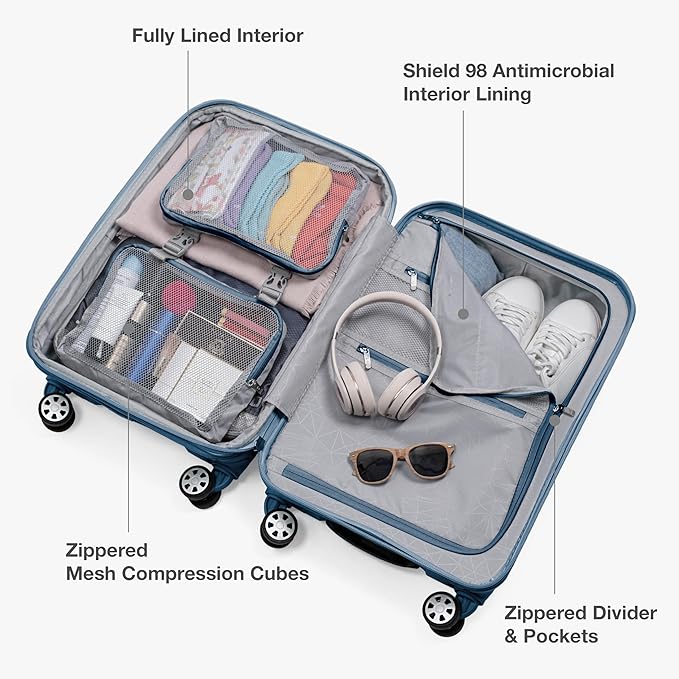 Traveler's Choice Pagosa Indestructible Hardshell Expandable Spinner Luggage, Slate Blue, 22-Inch Carry-on