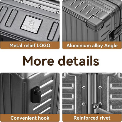 ROAMING Zipperless Luggage 28 Inch with Aluminum Frame, Checked-Large Lightweight 3-Layer PC Hard Shell Suitcase with Spinner Wheels, Metal Travel Luggage with Three TSA Locks, gray