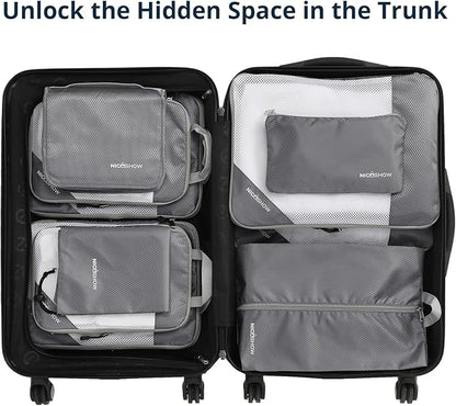 Compression Packing Cubes 10 Set, Compressible Space-Saving Packing Cubes for Travel - Compression Bags, Luggage Organizer, Travel Essentials for Women, Grey