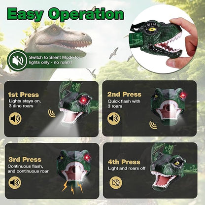 EverBrite Kids Dinosaur Headlamp, T-Rex LED Head Lamp with Roar & Silent Mode, Batteries Included, Fun Hands-Free Headlight for Boys & Girls, Great Gift for Birthday & Christmas, Dino Toy