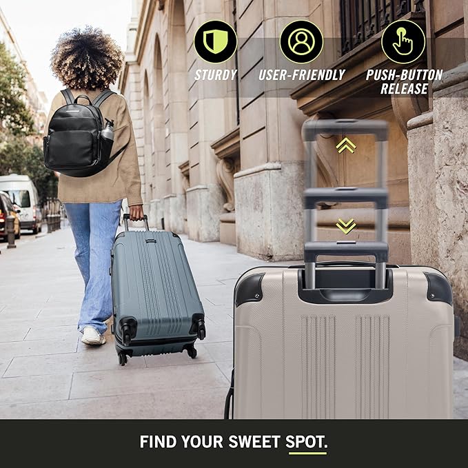 Kenneth Cole REACTION Out of Bounds Lightweight Hardshell 4-Wheel Spinner Luggage, Mushroom, 28-Inch Carry On