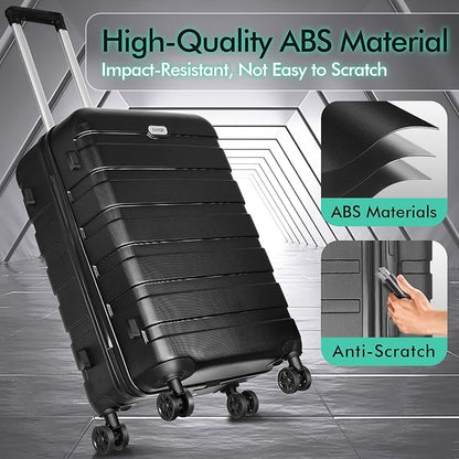 AnyZip Luggage PC ABS Hardside Lightweight Suitcase with 4 Universal Wheels TSA Lock Carry-On 20 Inch Black