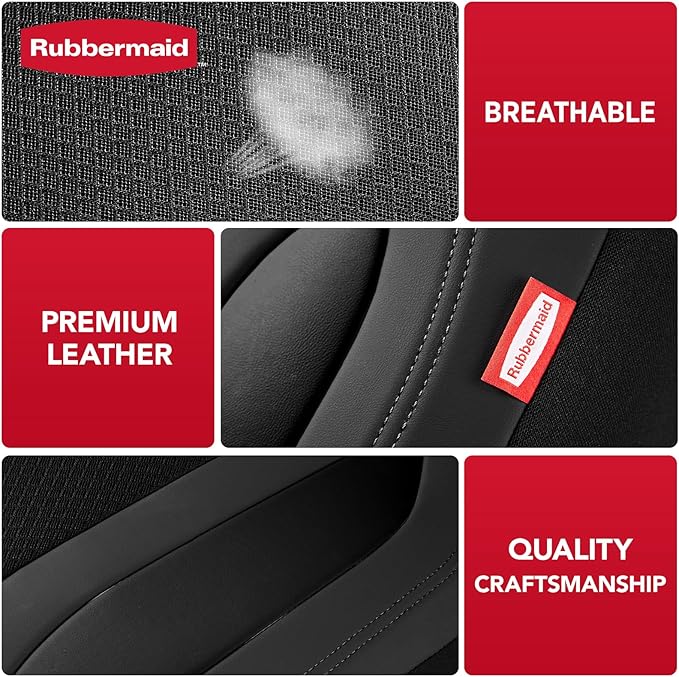 Rubbermaid Leather Mesh Car Seat Covers, Breathable Air Mesh Front Seat Cover, Universal Fit Slip-on Design, Airbag Compatible, Automotive Seat Protector for Most Cars, SUVs, Trucks, Vans-Black