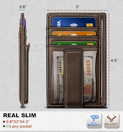 BULLIANT Men Wallet,Slim Leather Wallet Money Clip Card Hodler For Men Gift 8 Cards RFID Blocking