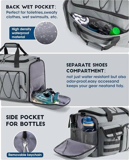 SDYSM Gym Bag for Men 45L Sports Duffel Bags 3-in-1 Travel Duffel Bag with Shoe Compartment, Gym Workout Backpack Carry On Weekender Bag Overnight Bag for Travel, Grey