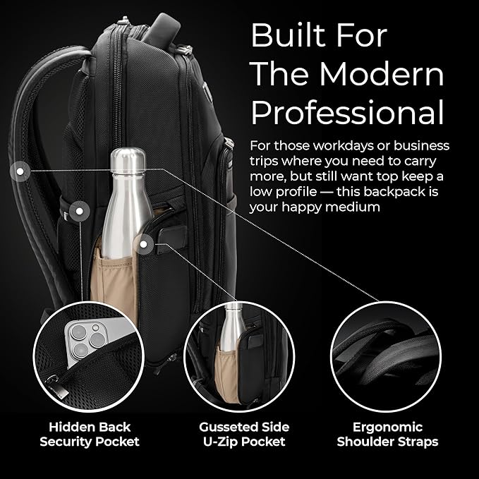 Briggs & Riley Medium Cargo Backpack for Women & Men - Laptop Backpack, For Work & Travel, Lightweight & Durable, Padded Straps, Fits up to 15" Laptop - @work Collection, Black