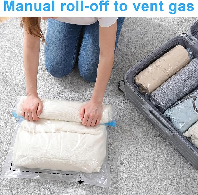 4pcs Travel Compression Bags For Packing 2 Sizes Roll Up Space Saver Bags No Vacuum or Pump Needed Packing Bag For Travel Clothing Storage Luggage Backpack