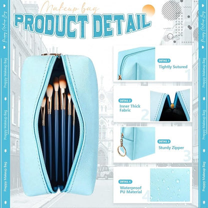 Chunful 24 Pcs Preppy Makeup Bag PU Leather Cosmetic Bag Bulk Makeup Plain Pouch Waterproof Toiletry Purse for Women Traveling Preppy Pencil Case Travel Purse Cosmetic (Blue)