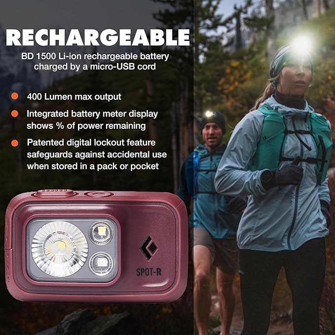 BLACK DIAMOND Spot 400-R Rechargeable Headlamp | 400 Lumens, Dimmable | Micro-USB Charging | Waterproof & Compact | Camping, Hiking, Running