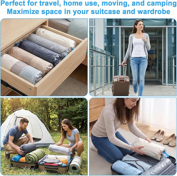 4pcs Travel Compression Bags For Packing 2 Sizes Roll Up Space Saver Bags No Vacuum or Pump Needed Packing Bag For Travel Clothing Storage Luggage Backpack