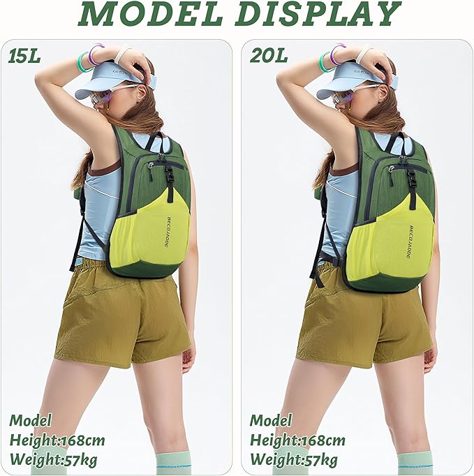 20L Small Hiking Backpack for Men Women Foldable Packable Back Pack Ultralight Hiking Daypack for Travel Camping Outdoor, Olive Green Yellow