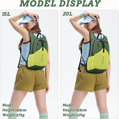 20L Small Hiking Backpack for Men Women Foldable Packable Back Pack Ultralight Hiking Daypack for Travel Camping Outdoor, Olive Green Yellow