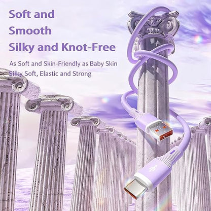 USB Cable PD Fast Charger(A TO C Rubber Purple)Mobile phone data cable,charging cable, supports data transfer,39-inch,soft liquid silicone material，compatible with almost all Type-C devices.