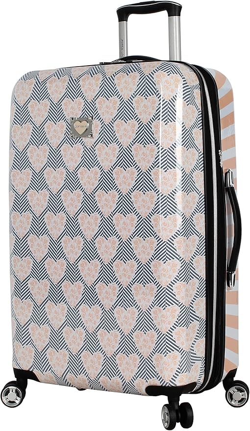 Betsey Johnson 26 Inch Checked Luggage Collection - Expandable Scratch Resistant (ABS + PC) Hardside Suitcase - Designer Lightweight Bag with 8-Rolling Spinner Wheels (Chevron Hearts)