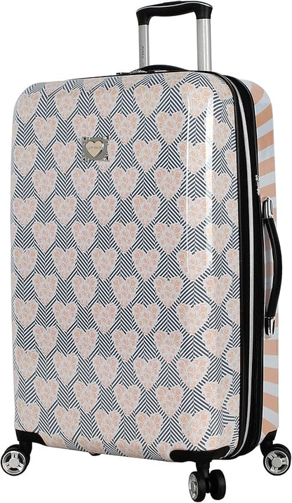 Betsey Johnson 26 Inch Checked Luggage Collection - Expandable Scratch Resistant (ABS + PC) Hardside Suitcase - Designer Lightweight Bag with 8-Rolling Spinner Wheels (Chevron Hearts)