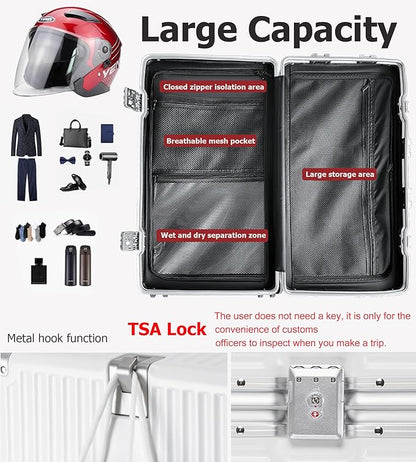 feilario 30in Super Large Captain Aluminum Frame Hardside Spinner Wheels Luggage, Removable Wheels Zipperless Checked Suitcase with Cup Holder/Phone Holder