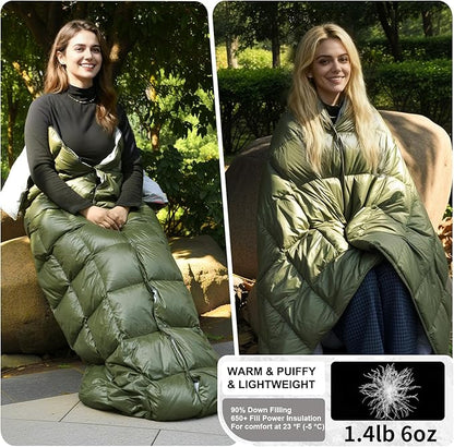 Down Camping Blanket - Lightweight, Packable, Warm & Puffy Outdoor Travel Quilt for Sleep, Hiking, Backpacking, Stadium, Festivals, Water-Resistant Sleeping Bag 55"x79"