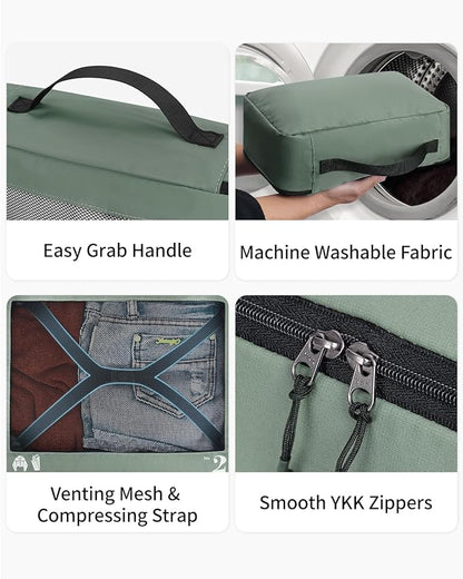 ECOHUB 7 Set Packing Cubes Tear-Resistant Luggage Packing Organizers with Number Icon for Travel Accessories Luggage Suitcase Machine Washable Packing Cubes (Green)