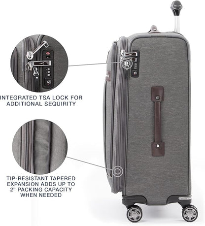 Travelpro Platinum Elite Softside Expandable Checked Luggage, 8 Wheel Spinner Large Suitcase, TSA Lock, Men and Women, Vintage Grey, Checked Large 29-Inch