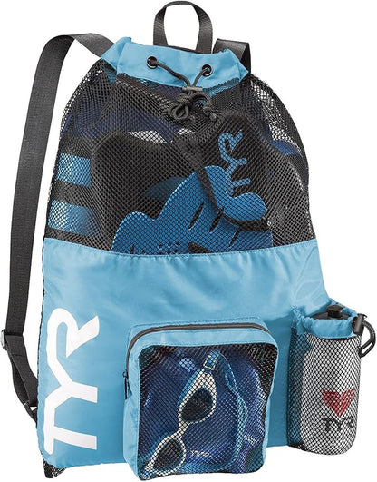 TYR Big Mesh Mummy Backpack for Swim, Gym and Workout Gear, BLue, 40-Liter Capacity