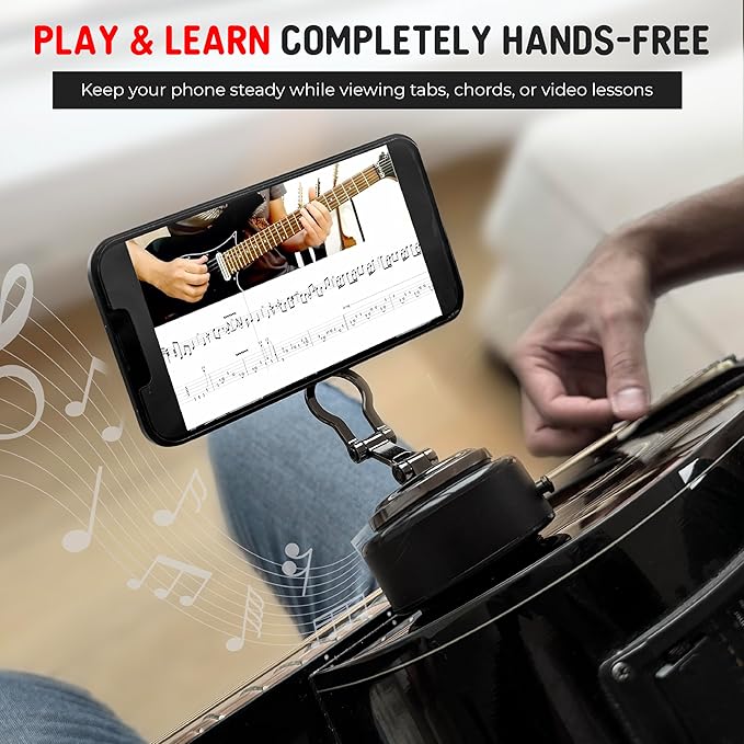 Strum Screen Guitar Phone Mount – Hands-Free Phone Holder with Vacuum Suction for Guitar – Perfect for Watching Tutorials & Tabs – Universal Fit for Guitar Players