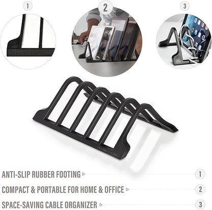 Prosumer's Choice Universal Charging Rack Organizer - Multi Device Stand Holds 5 Tablets or Smartphones - Desktop Tablet Holder and Storage Station - Compact Tech Organizer Dock for Home or Office