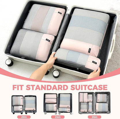 BAGAIL 6 Set Lightweight Compression Packing Cubes with Packing List, Anti-Tearing Expandable Organizer Bags for Travel, Pink