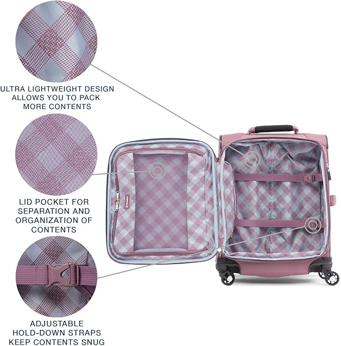 Travelpro Maxlite 5 Softside Expandable Carry on Luggage with 4 Spinner Wheels, Lightweight Suitcase, Men and Women, International, Dusty Rose Pink, Carry on 19-Inch