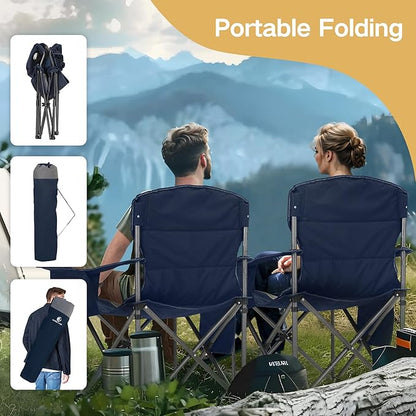 ALPHA CAMP Oversized Camping Chair Heavy Duty Lawn Chair with Cooler Bag Support 450 LBS Steel Frame Collapsible Padded Arm Quad Lumbar Back Folding Chair for Lawn Outdoor