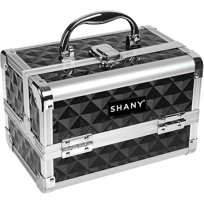 SHANY Chic Makeup Train Case Cosmetic Box Portable Makeup Case Cosmetics Beauty Organizer Jewelry storage with Locks, Multi trays Makeup Storage Box with Makeup Mirror - Black