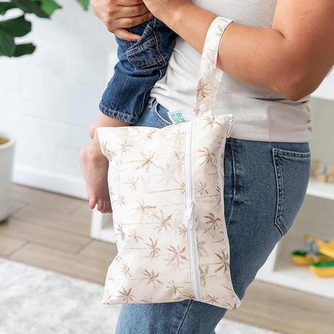 Bumkins - Waterproof Wet Bag & Wet/Dry Clutch Bags - For Beach, Baby, Travel, Swim Suit, Cloth Diapers, Pump Parts, Pool, Gym, Toiletries - Reusable & Easy to Clean - Palm Trees - 2 Pack