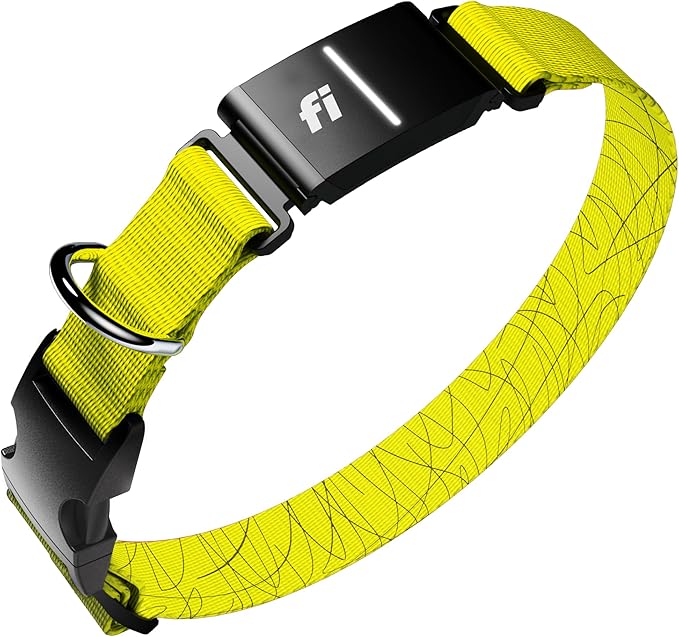 New Fi Series 3+ Smart Dog Tracker Collar [6 Month Membership Included] GPS Tracker for Dogs with Health & Behavior Monitoring, Escape Alerts, Waterproof, LED, Apple Watch Compatible (Yellow, Small)
