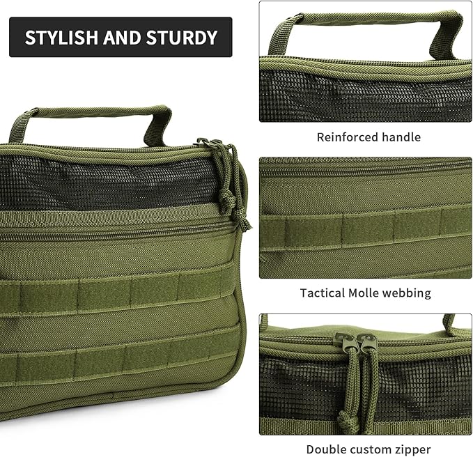 Tactical Toiletry Bag for Men, Travel Hanging Toiletry Bags, Toiletries Organizer Dopp Kit, Travel Cosmetic Bag,Shaving Hygiene Bag, Bathroom Essentials Men's Toiletry Bag for Camping - Army Green