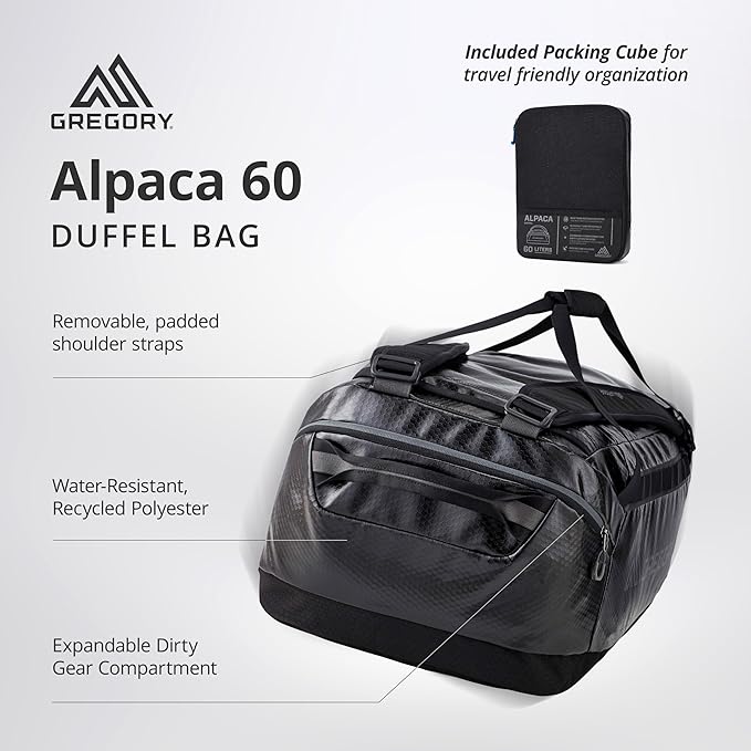 Gregory Alpaca 60L Water-Resistant Adventure Travel/Gear Organization Duffel Bag with Packing Cube Included, Slate Blue