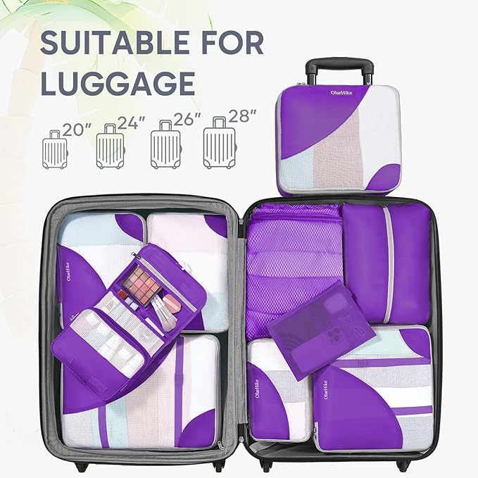 ALL INCLUDED 10 Set Durable Packing Cubes for Suitcases,OlarHike Essentials for Travel,UPGRADED Anti-Tear Stitching, NEW Improved Luggage Packing Organizers for Travel Accessories (Lavender)