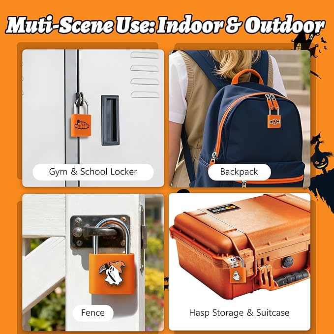 UMIKSMART Padlock, Keyless Fingerprint Padlock with USB Charging, Gym Lockers, School Lockers, Luggage, Storage Boxes, Cabinets, Backpack, Halloween Gifts(Spooky Orange)