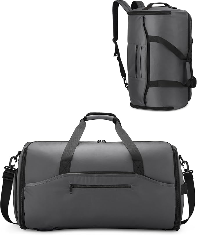 NPBAG Convertible Garment Duffle Bags for Travel - Carry on Garment Bag, Suit Bag for Men & Women, 3 in 1 Foldable Travel Duffle Backpack with Shoulder Strap (Grey)
