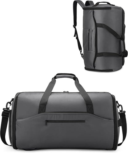 NPBAG Convertible Garment Duffle Bags for Travel - Carry on Garment Bag, Suit Bag for Men & Women, 3 in 1 Foldable Travel Duffle Backpack with Shoulder Strap (Grey)