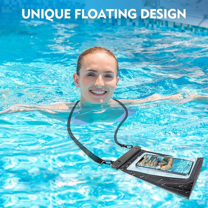 Large Floating Waterproof Phone Pouch [with Sealing Strip], Cell Phone Dry Bag for iPhone 16 15 14 13 12 Pro Max Galaxy Google All Devices, Float Waterproof Bag for Beach Vacation