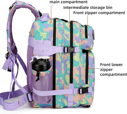 45L Tactical Assault Backpack 3 day assault pack with Molle Waterproof backpack Rucksack for Tactical Backpacks (PurpleGreenYellow)