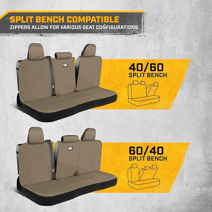 CAT Beige Rear Seat Cover for Cars, SUVs & Small Trucks – Heavy-Duty Oxford Canvas – 60/40 Split Bench Protector – Durable Back Seat Cover for Pets, Travel & Daily Use – Car & Truck Interior Accessory