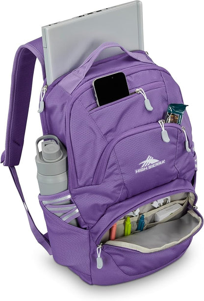 High Sierra Swoop SG Backpack, Travel or Work Laptop Bookbag with Drop Protection Pocket, and Tablet Sleeve, One Size, Light Purple