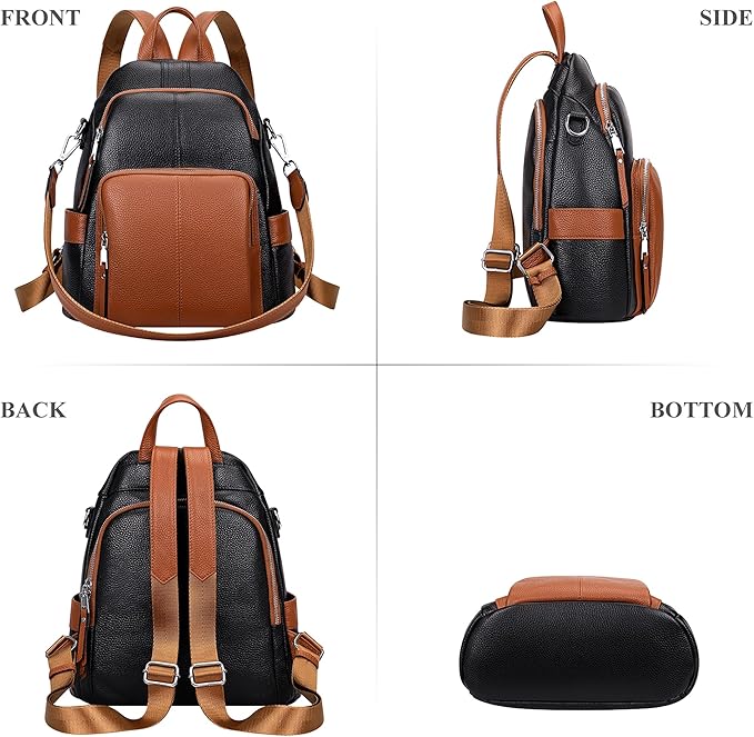 ALTOSY Soft Leather Backpack Purse For Women -theft Backpacks Versatile Shoulder Bag(S81 Black/Brown)
