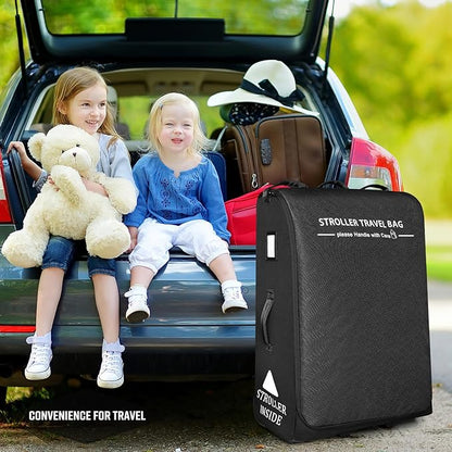 RAYMACE Padded Stroller Travel Bag for Airplane,Stroller Gate check bag with Wheels Fits UPPAbaby Vista V2,Cruz V2(Remove Rear Wheels), Travel Safe Protection Storage Bag, Patterned Design,Black