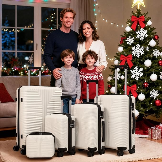 Karl home Luggage Sets 5 Piece, PP Hard Case Suitcase Set with Built-in Lock Spinner Wheels, Lightweight Durable Carry on Luggage for Business Travel - White (12/16/20/24/28")