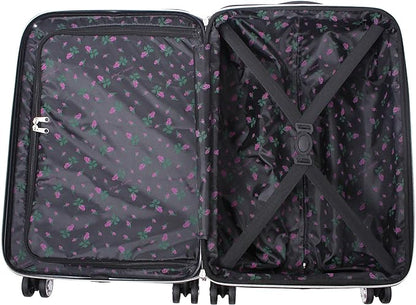 Betsey Johnson Designer 20 Inch Carry On - Expandable (ABS + PC) Hardside Luggage - Lightweight Durable Suitcase With 8-Rolling Spinner Wheels for Women (Stripe Roses)