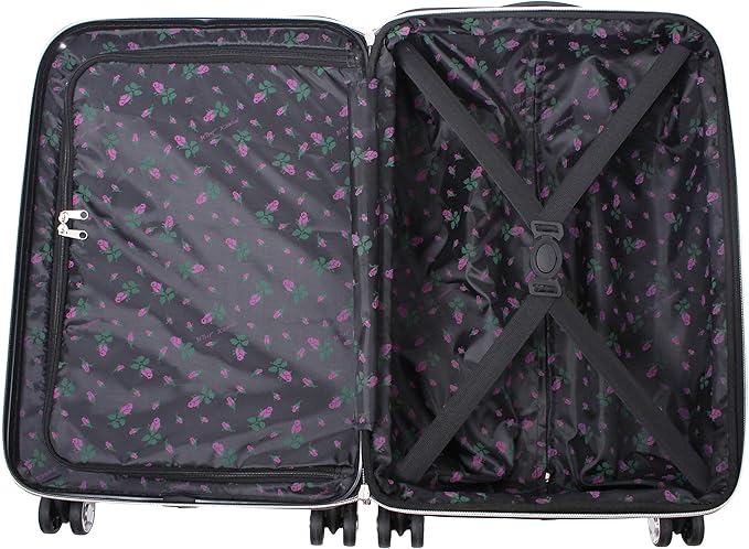 Betsey Johnson Designer Luggage Collection - Expandable 3 Piece Hardside Lightweight Spinner Suitcase Set (Stripe Roses)