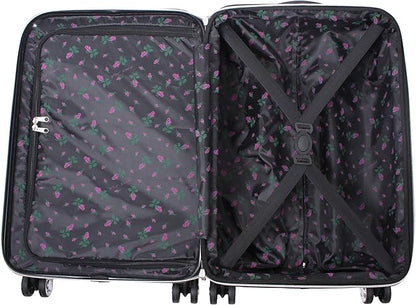 Betsey Johnson Designer Luggage Collection - Expandable 3 Piece Hardside Lightweight Spinner Suitcase Set (Stripe Roses)