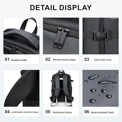 Travel Backpack for Men and Women, Flight-Approved Carry-On Backpack with Laptop Compartment; Large-Capacity Personal Item for Business, Work, School, or Weekend Trips (Black).