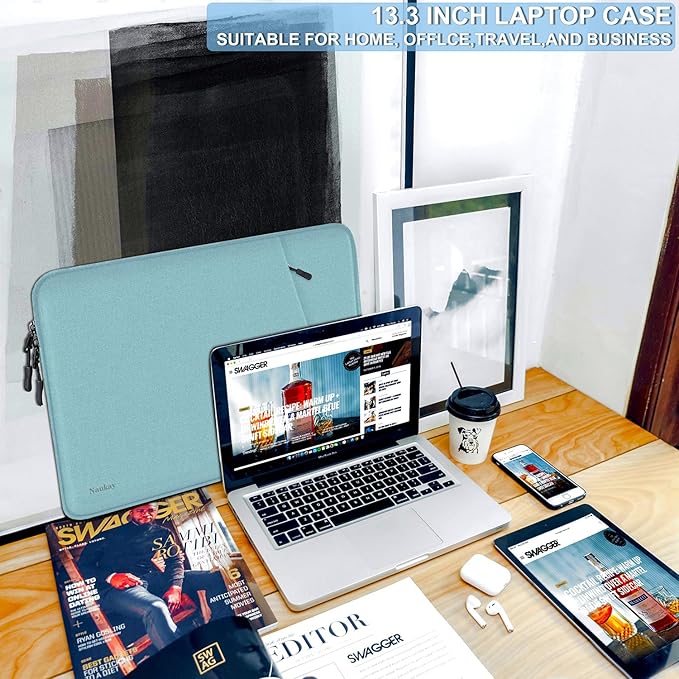 Laptop Sleeve Case 13.3 inch, Shockproof Protective Computer Cover with Accessories Pocket, Laptop Bag Compatible with MacBook Air/Pro 13-13.3 inch, Compatible for MacBook Pro 14 inch, LightBlue